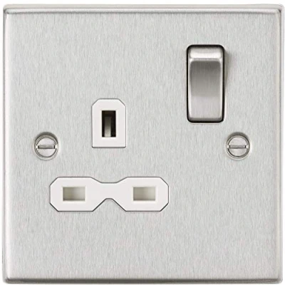 Image of KnightsBridge 13A 1G DP Switched Socket with White Insert Square Edge Brushed Chrome