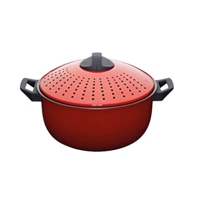 Image of KitchenCraft World of Flavours Pasta Pot with Strainer, 4 Litres (7 Pints) Red, 32.5 x 20 cm