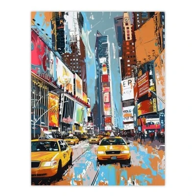 Image of Artery8 Taxi on Broadway New York City Painting Living Room Large Wall Art Poster Print Thick Paper 18X24 Inch