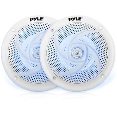 Image of PYLE Marine Speakers 6.4 Inch 2 Way Waterproof and Weather Resistant Outdoor Audio Stereo Sound System with LED Lights, 180 Watt Power Low Profile Slim Style 1 Pair PLMRS53WL