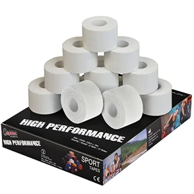 Image of ALPIDEX 12 x Sports Tape 10 m 3.8 cm Many Colours Zinc Oxide Finger Tearable Skinfriendly Handball Football Volleyball Rugby, Colour:white