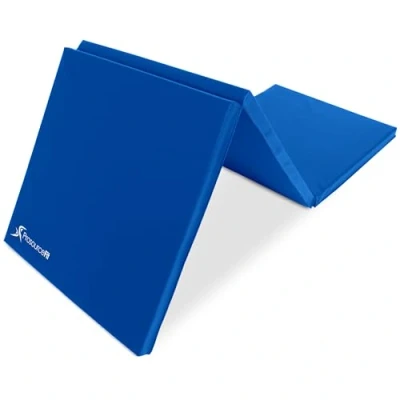 Image of ProsourceFit Tri Fold Folding Thick Exercise Mat 6’x2’ with Carrying Handles for MMA, Gymnastics Core Workouts, Blue