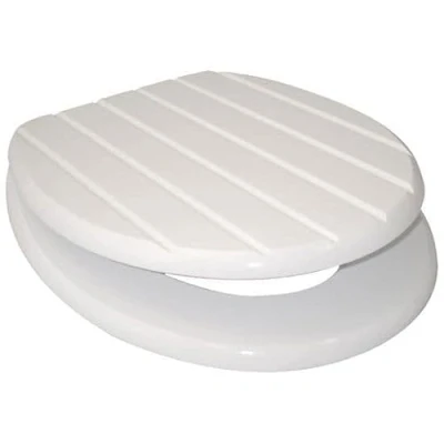 Image of Marco Paul 18&quot; Standard Traditional White Wooden MDF Toilet Seat Universal Adjustable to Fit Most Toilets Oval with Hinges &amp; Parts Bathroom En Suite Office Home Indoor Replacement (White Groove)