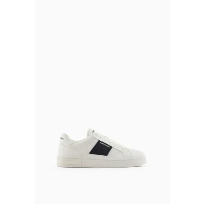 Image of Armani Exchange LACE UP Trainers, Men&#039;s, Size: 7.5, Off white/deep navy Imitation leather/ textile