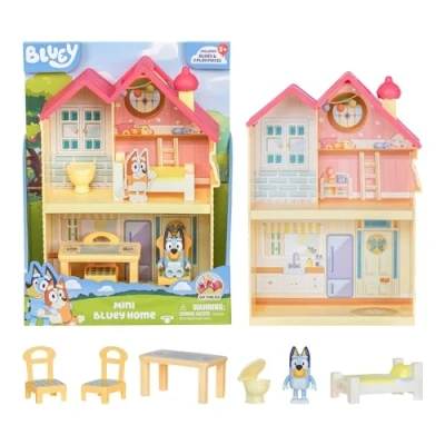 Image of Bluey Mini Home Playset Compact House With Carry Handle Three Different Rooms Kitchen, Bedroom and Bathroom Includes Figure 5 Play Pieces