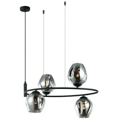 Image of Roxane Modern Hanging Pendant Black 4 Light with Graphite Smoky Shade, E27 Italux