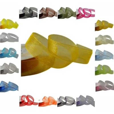 Image of 50m / 25m Roll Luxury Organza Woven Edge Ribbon Reel Rolls 3mm, 9mm, 15mm, 25mm, 40mm (Gold, 3mm 50 Metres)