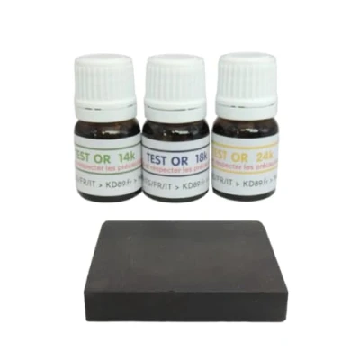 Image of KD89 14 18 24 Carat Gold Test Reagent / Solution Assortment with Natural Touchstone and Multi Language Instructions Expertise for Jewellery, Coins, Ingots 2.5ml