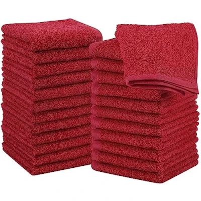Image of Utopia Towels Cotton Washcloths Set 30 x cm, White 100% Ring Spun Cotton, Premium Quality Flannel Face Cloths, Highly Absorbent and Soft Feel Fingertip (24 Pack, Red)