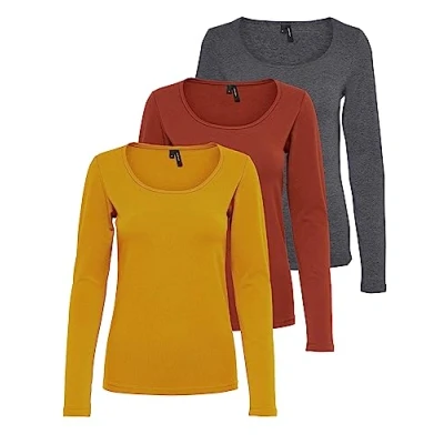 Image of VERO MODA Women&#039;s Vmmaxi My Ls Soft Uneck Ga Noos Long Sleeve Shirts, 1x Golden Yellow, Burnt Henna, Dark Grey, S