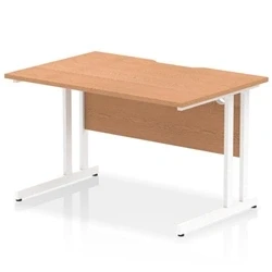 Image of Impulse 1200 x 800mm Scalloped Edge Straight Office Desk Oak Top White Cantilever Leg