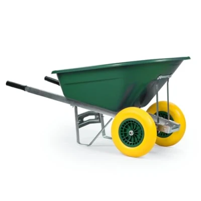 Image of KCT 160L XL Twin Wheel Wheelbarrow Green Heavy Duty Garden/Stable Yard/Builders Barrow with Puncture Proof Tyres