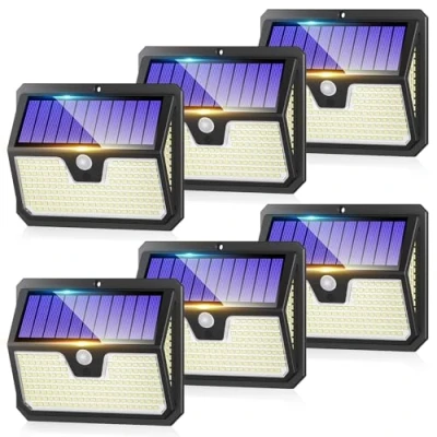 Image of Seklin 6 Pack Outdoor Solar Lights, 238 LED Security Lights and 3 Modes Motion Sensor 270 Wide Angle Powered IP65 Waterproof Wall Light for Front Door, Yard, Garage, Garden