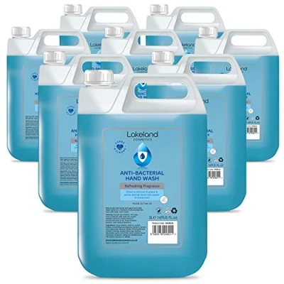 Image of Lakeland Cosmetics antibacterial soap hand wash 5L Litre refill bottle Vegan fragranced anti bacterial liquid wash, made in UK (8x 5 Litre)