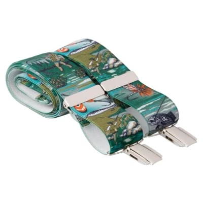 Image of Anglers Fishing Design Trouser Braces X 35mm Wide 4 Silver Clips 44 Inch (Standard (44 Inches Long))