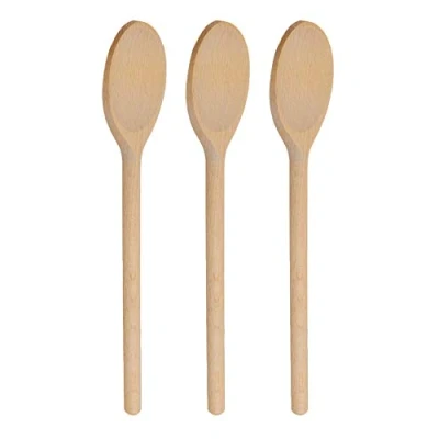 Image of 14 Inch Long Wooden Spoons for Cooking Oval Wood Mixing Baking, Cooking, Stirring Sauce Made of Natural Beechwood Set 3