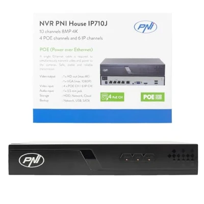 Image of POE NVR PNI House IP710J, 10 channels 4K 8MP, 4 yes 6 IP channels, black