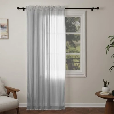 Image of Pacok Silver Voile Curtains, 108 Drop Net Curtain for Windows, Rod Pocket Sheer Panel Curtains Living Room Kitcken Bedroom W56xL108 Inch(Silver, 142 x 274cm)