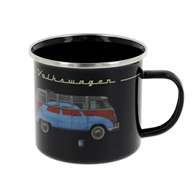 Image of BRISA VW Collection Volkswagen Large Enamel Coffee Tea Mug Cup for Camping &amp; Outdoor T1 Bus Campervan (500 ml/16.9 fl oz/Samba Beetle/Black)
