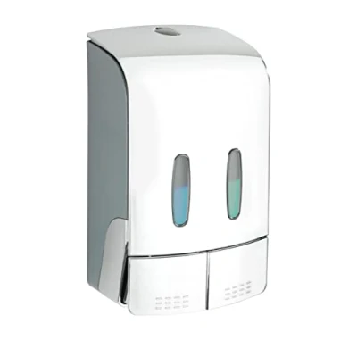 Image of WENKO 2 chamber disinfectant and soap dispenser, tartas chrome, dispenser capacity per chamber: 480 ml, 0.96 l