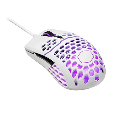 Image of Cooler Master mm711 60G Glossy White Gaming Mouse with Lightweight Honeycomb Shell, Ultraweave Cable, 16000 DPI Optical Sensor and RGB Accents