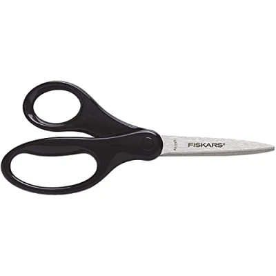 Image of Fiskars 7&quot; Safety School Scissors with Stainless Steel Pointed Tip Blades for Children, Kids, Students (Black)