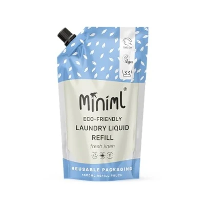 Image of Miniml Eco Laundry Liquid Washing Detergent 1L Refill Natural Non Bio Fresh Linen Scented Clothes for Machine Wash or Delicate Hand Cleaning 100% Vegan &amp; Cruelty Free (33 Washes)
