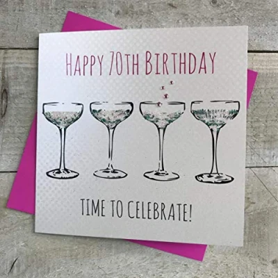 Image of WHITE COTTON CARDS Gorgeous Things Range Happy Time to Celebrate Handmade 70th Birthday Card, E9 70
