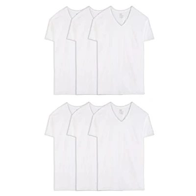 Image of Fruit of the Loom Men&#039;s Eversoft Cotton Stay Tucked V Neck T Shirt Underwear, Tall Man White 6 Pack, 3XL (Pack 6)