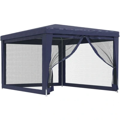 Image of vidaXL Party Tent with 4 Mesh Sidewalls Blue 3x4 m HDPE