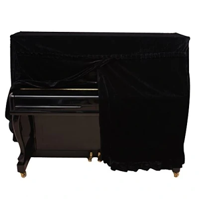 Image of Upright Piano Cover, Colorfast Pleuche Full Dust Proof Decorated Cover(Black)