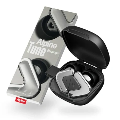 Image of Alpine Tune Earplugs, Concert Ear Plugs with Noise Reduction, High Fidelity Music Quality, 19dB Hearing Protection Crystal Clear Sound, 4 Sizes Included, Gigs, Raves, Festivals &amp; Clubs, Silver