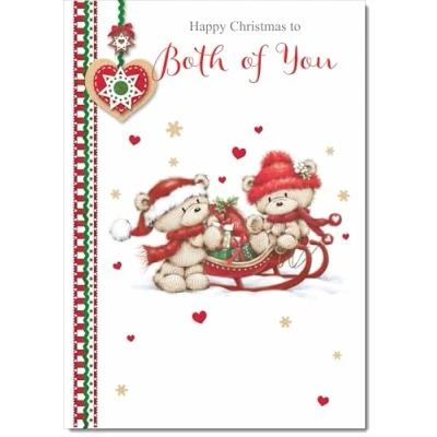 Image of doodlecards To Both of You Christmas Card Two Cute Bears on Sled Medium Size with Plain Red Envelope, 21 x 15cm
