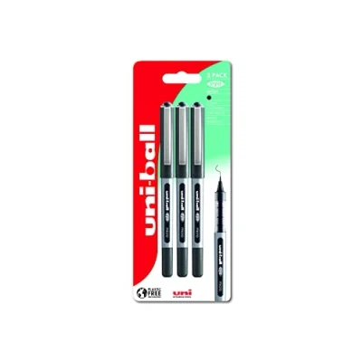 Image of Uni ball UB 150 Eye Black Rollerball Pens. Premium Micro 0.5mm Ballpoint Tip for Super Smooth Handwriting, Drawing, Art, Crafts and Colouring. Fade Water Resistant Liquid Ink. 3 Pack