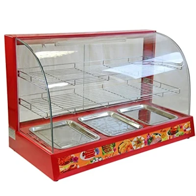 Image of Food Warmer Cabinet Countertop Commercial Electric Hot Pizza Bread Hamburger Showcase Unit Red Steel Glass 95 x 59 45cm