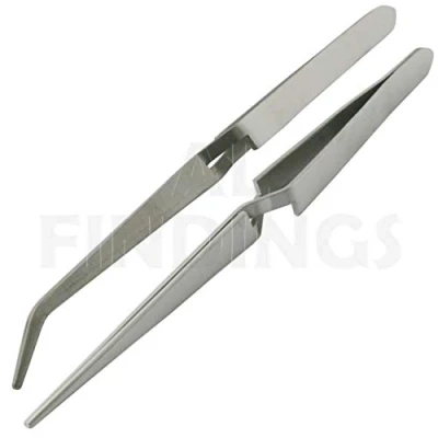 Image of Jewellers Tools 2 STEEL ANGLED TWEEZERS : Self Cross Locking Soldering Tweezer Hands Free Craft Watch Tool (65)