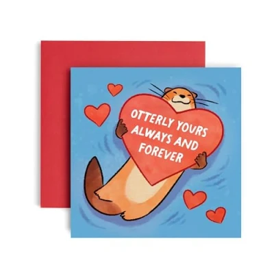 Image of Huxters Funny Valentines day Card Otterly Yours always and Forever Boyfriend Girlfriend Husband Wife Wedding Anniversary 14.8cm (Always yours)