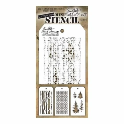 Image of Stampers Anonymous MTS021 Tim Holtz Mini Layered Stencil Set, Multi Colour, Pack of 3