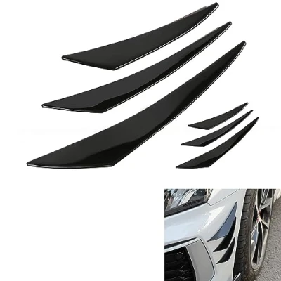 Image of WeFoonLo Universal Car Spoiler Canards Kit Front Bumper Lip Splitter, 6pcs Exterior Soft Fins Auto Body Anti Collision Strip Decal Sticker (Black)