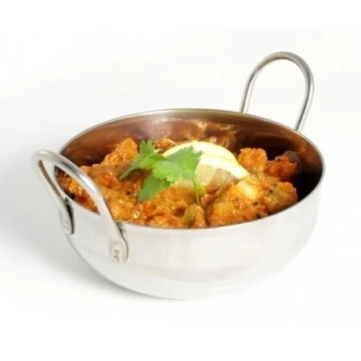 Image of Sunnex by Chefline Set of 2 Stainless Steel Balti Serving Dish 15cm/6&quot; Curry Bowl, Karahi, Kadai, Indian Dining