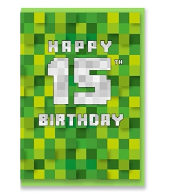 Image of jonathan glick Green Pixel Squares 15th Birthday Card 175x126mm Gaming Minecraft Inspired