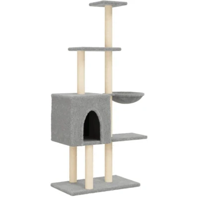 Image of vidaXL Cat Tree with Sisal Scratching Posts Light Grey 145 cm