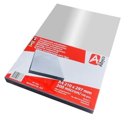 Image of Albyco Clear Cover Sheet, PVC Sheets, Binding Covers, Transparent Protective Sheets A4, Gloss, 200 Micron (Pack of 100)