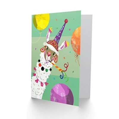 Image of Wee Blue Coo Llama Party Balloons Greetings Card