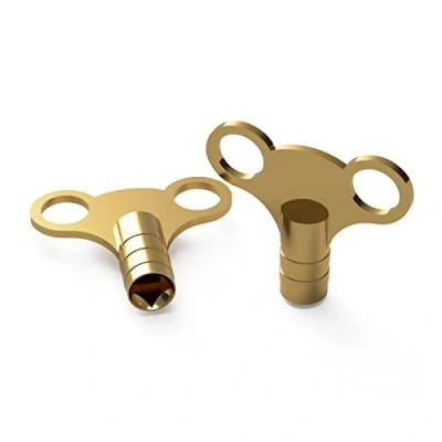 Image of QUERGO Clock Style Brass Radiator Keys Bleeding Key Valve Venting Air Bleed UK Pack of 2 Gold