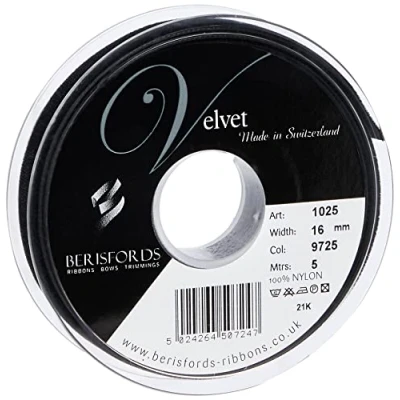 Image of Berisfords Velvet Ribbon, Black, 10.2 x 2.1 cm