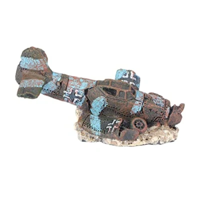 Image of POPETPOP Aquarium Plane Wreck Resin Sunken Crashed Decorations Ornament for Fish Tank