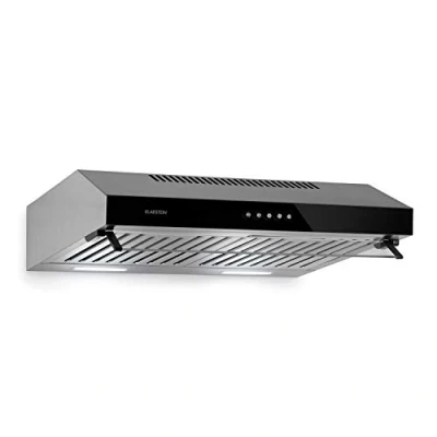 Image of Klarstein Purista Extractor Hood, Substructure 60 cm Wide, Stainless Steel, Wall Mounting, Halogen Lighting, 186 m3 / h Exhaust Air Rate, Hinged Clear Glass Panel Black