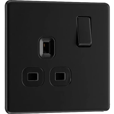 Image of BG Electrical Single Switched Power Socket, 13A, Matt Black