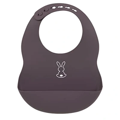 Image of Nattou Feeding Bib with 180 ml Food Catcher/ Drip Tray, Baby Led Weaning, Adjustable Size, Waterproof, Super Soft Flexible BPA Free Silicone, Dishwasher Safe, 26 x 20 cm, Bunny Rabbit, Dark Purple